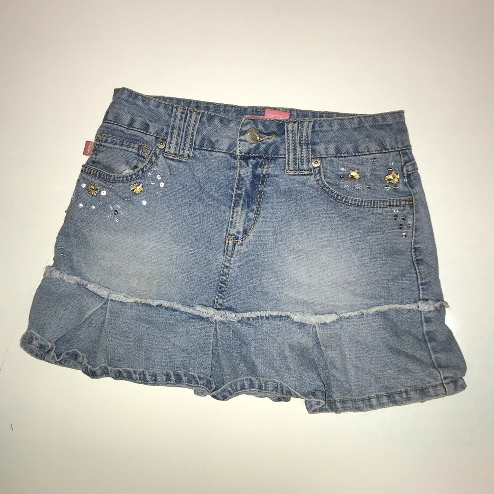 Y2K ruffle jean skirt with sequin detail
